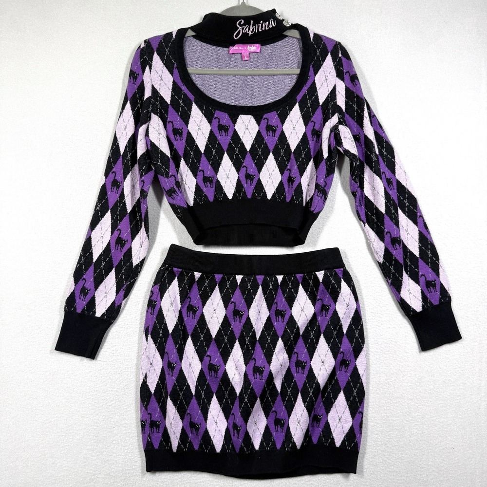 Dolls Kill x Archie Comics Sweater Skirt SET Womens Large Sabrina Salem Argyle